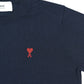Navy blue sweater with a red heart and letter 'A' logo on a white background