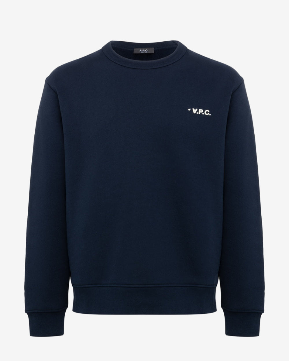 Navy blue sweatshirt with 'VPC' logo on a white background
