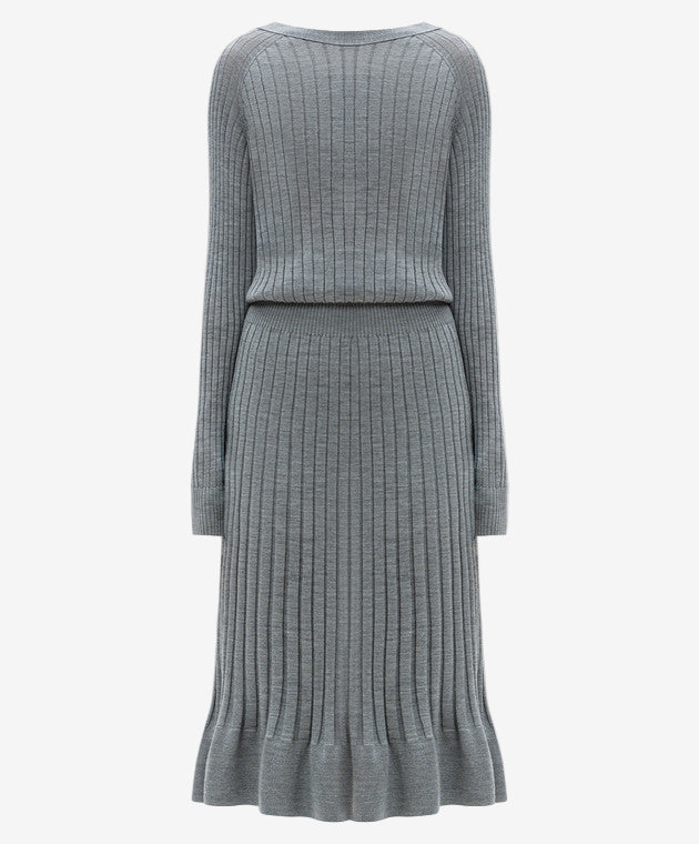 Gray ribbed knit dress on a white background