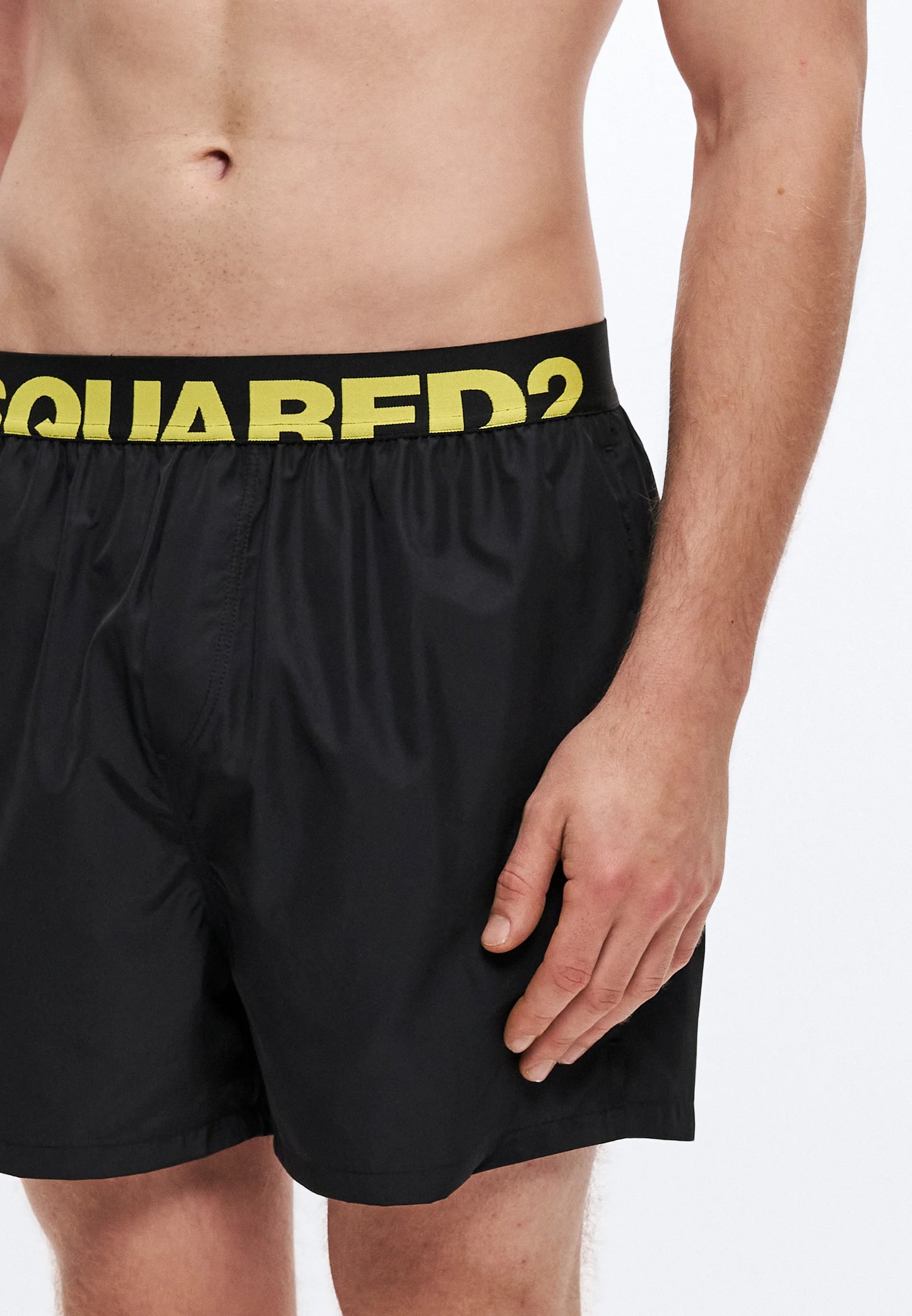 Men's black swim shorts with logo waistband