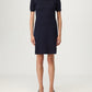 Navy blue dress with a collar on a white background