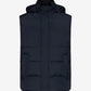 Black puffer vest on a white background