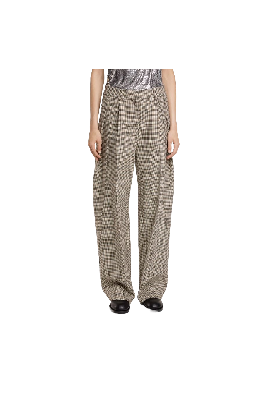 RABANNE Prince of Wales double-pleated checked wool-blend pants