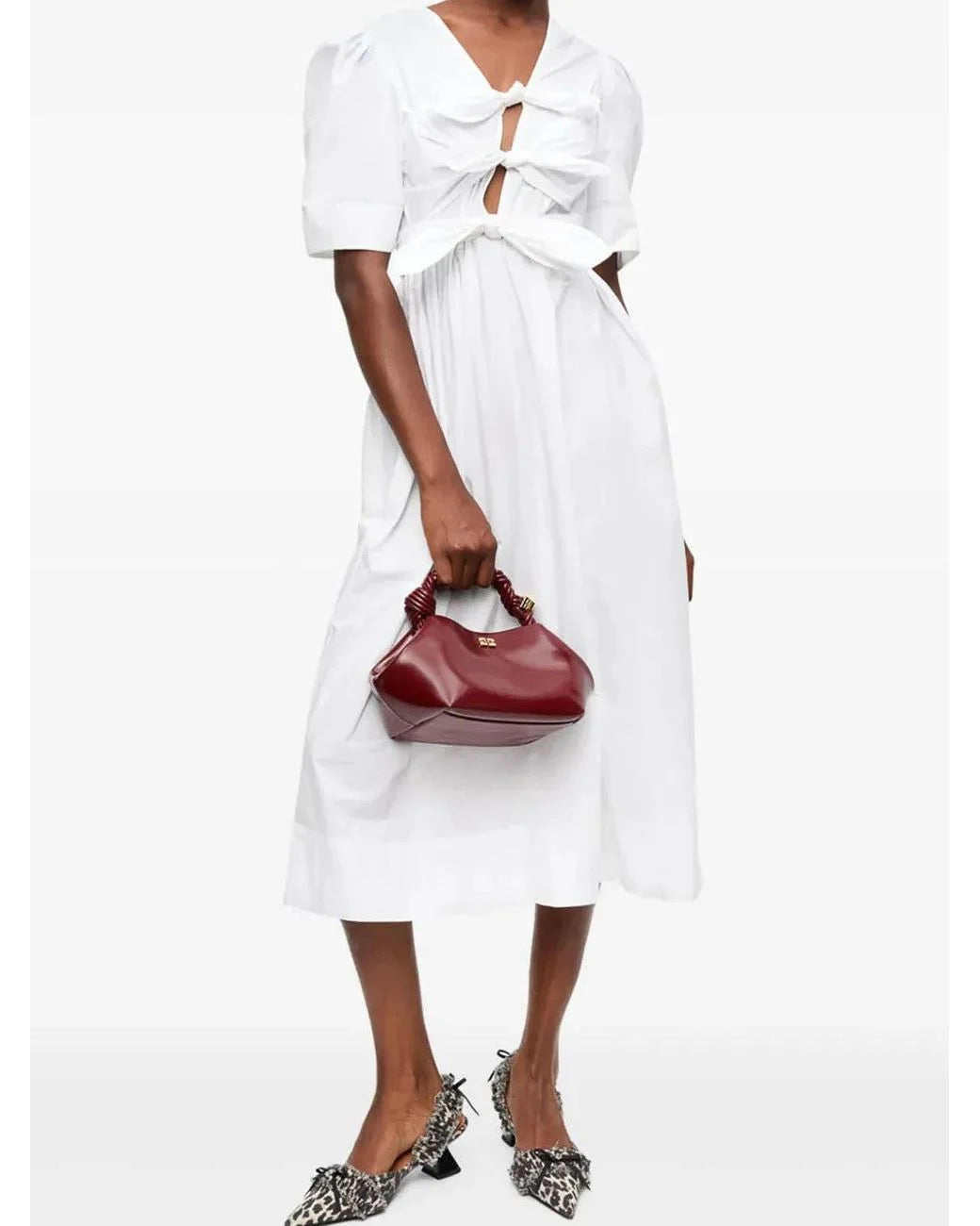 White Dress with decorative ties Ganni
