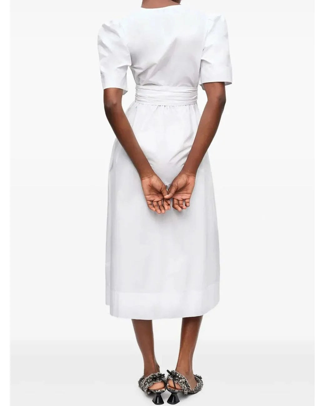 White Dress with decorative ties Ganni