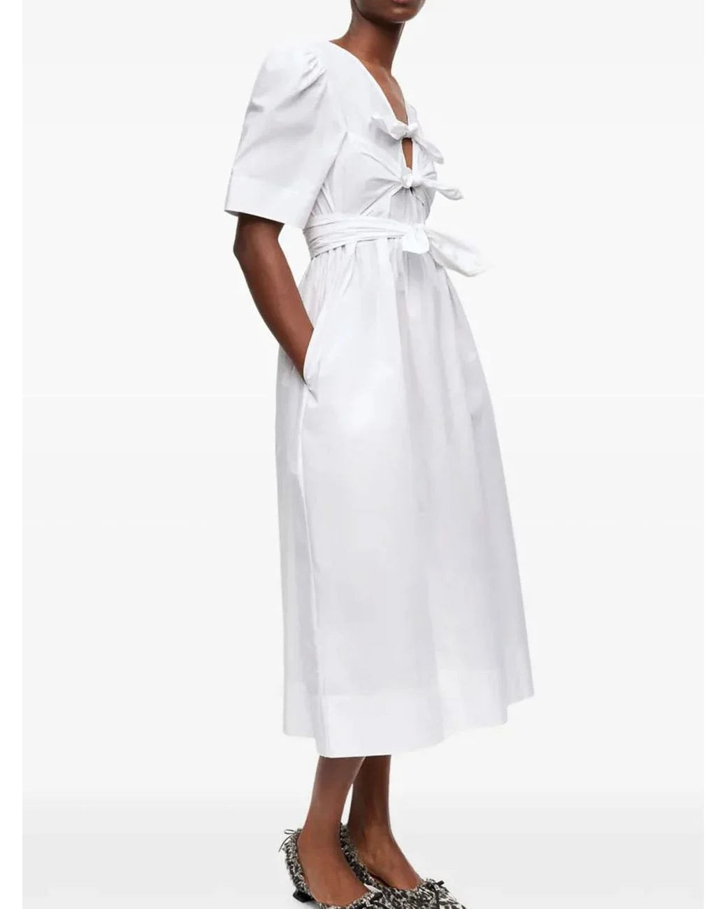 White Dress with decorative ties Ganni