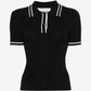 Black polo shirt in viscose blend with contrasting stripes