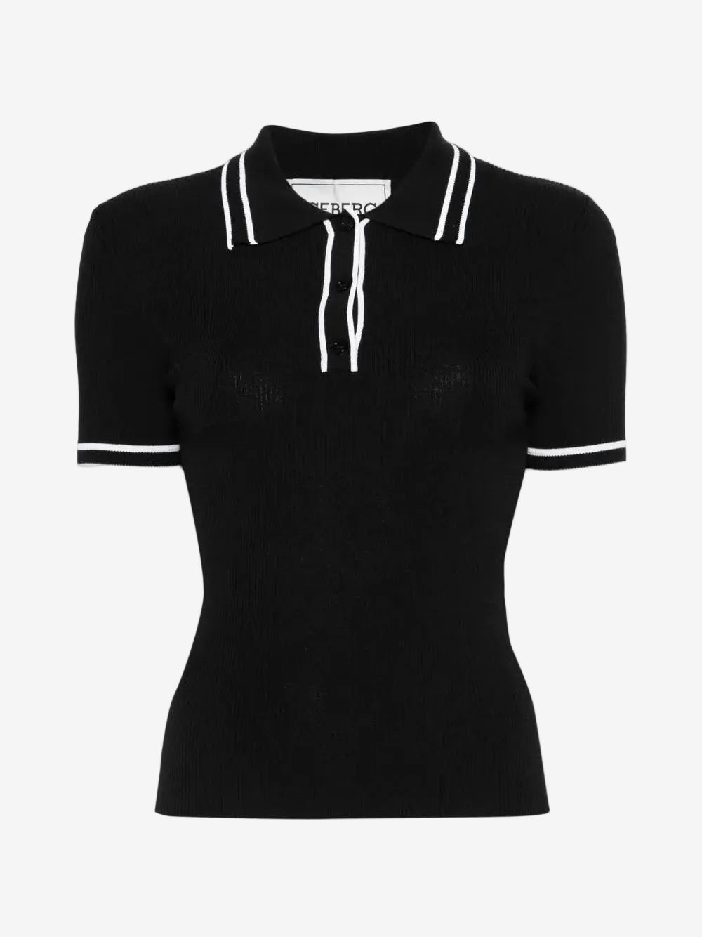 Black polo shirt in viscose blend with contrasting stripes