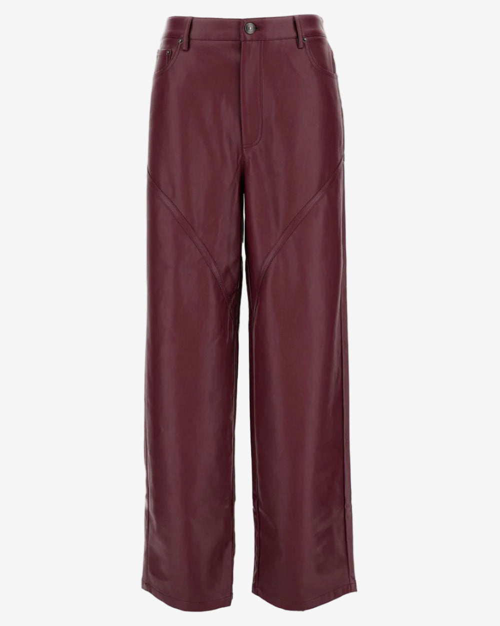 Maroon leather pants on a white background