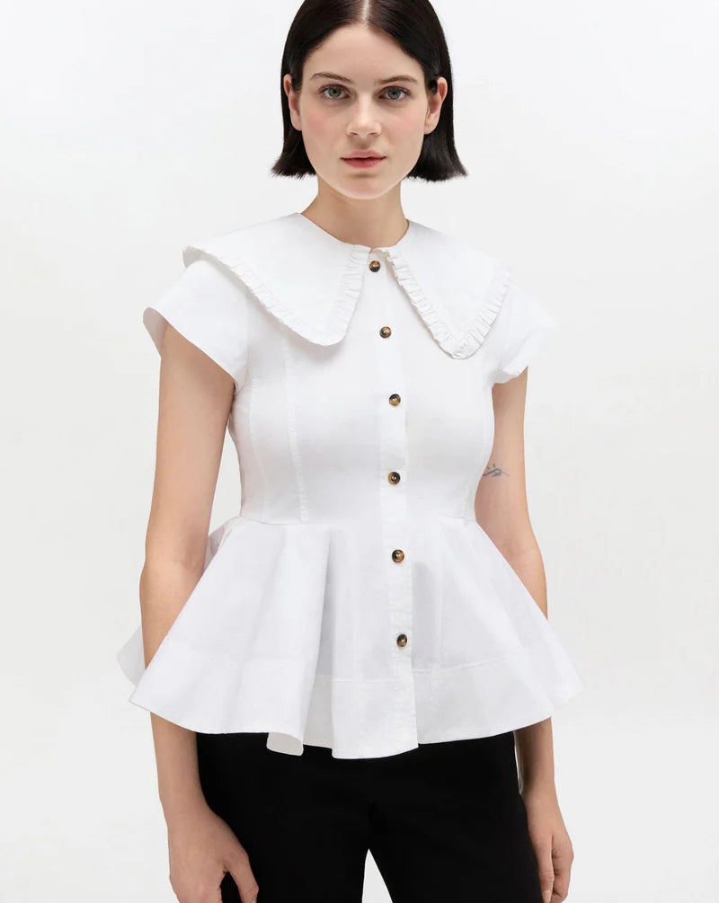 Short Cotton Ruffle Shirt