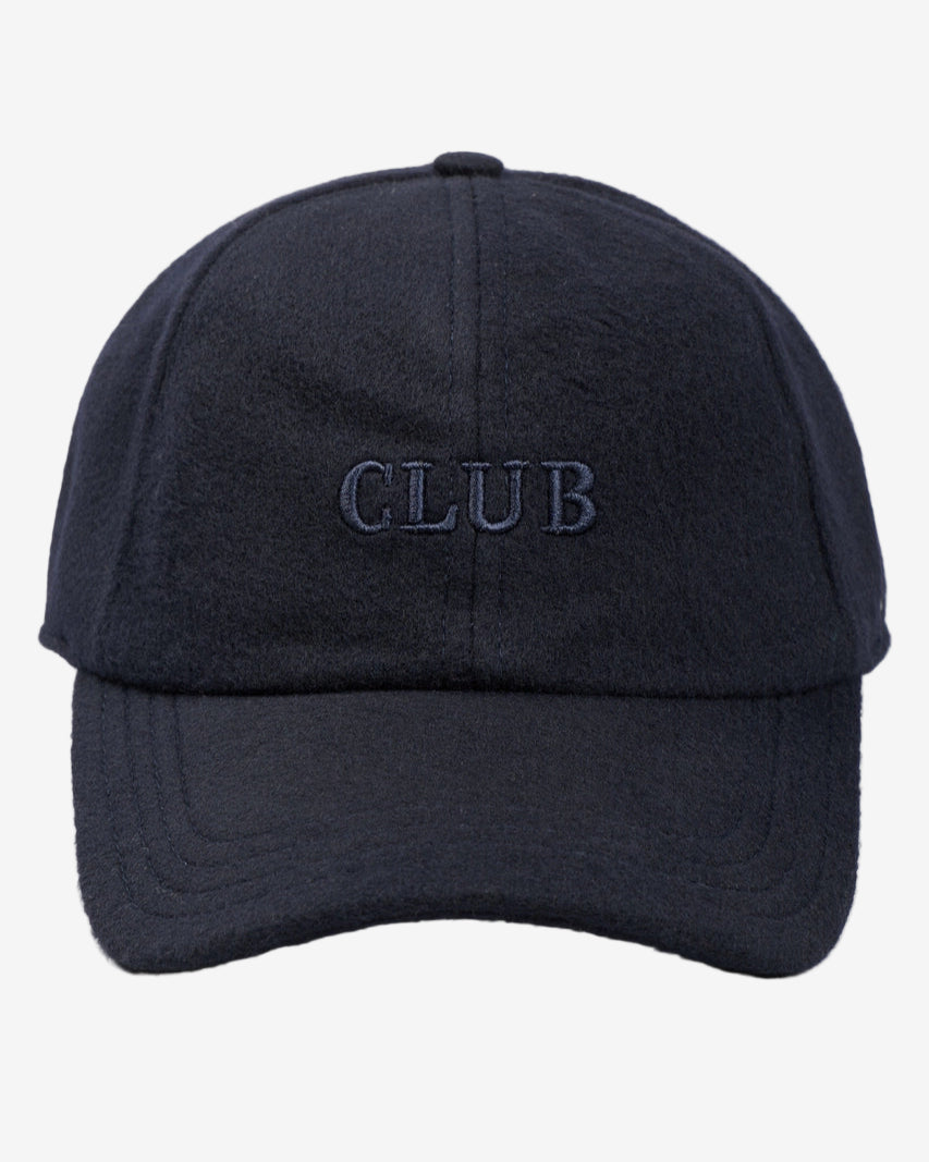 Navy blue cap with 'CLUB' embroidery on a light gray background