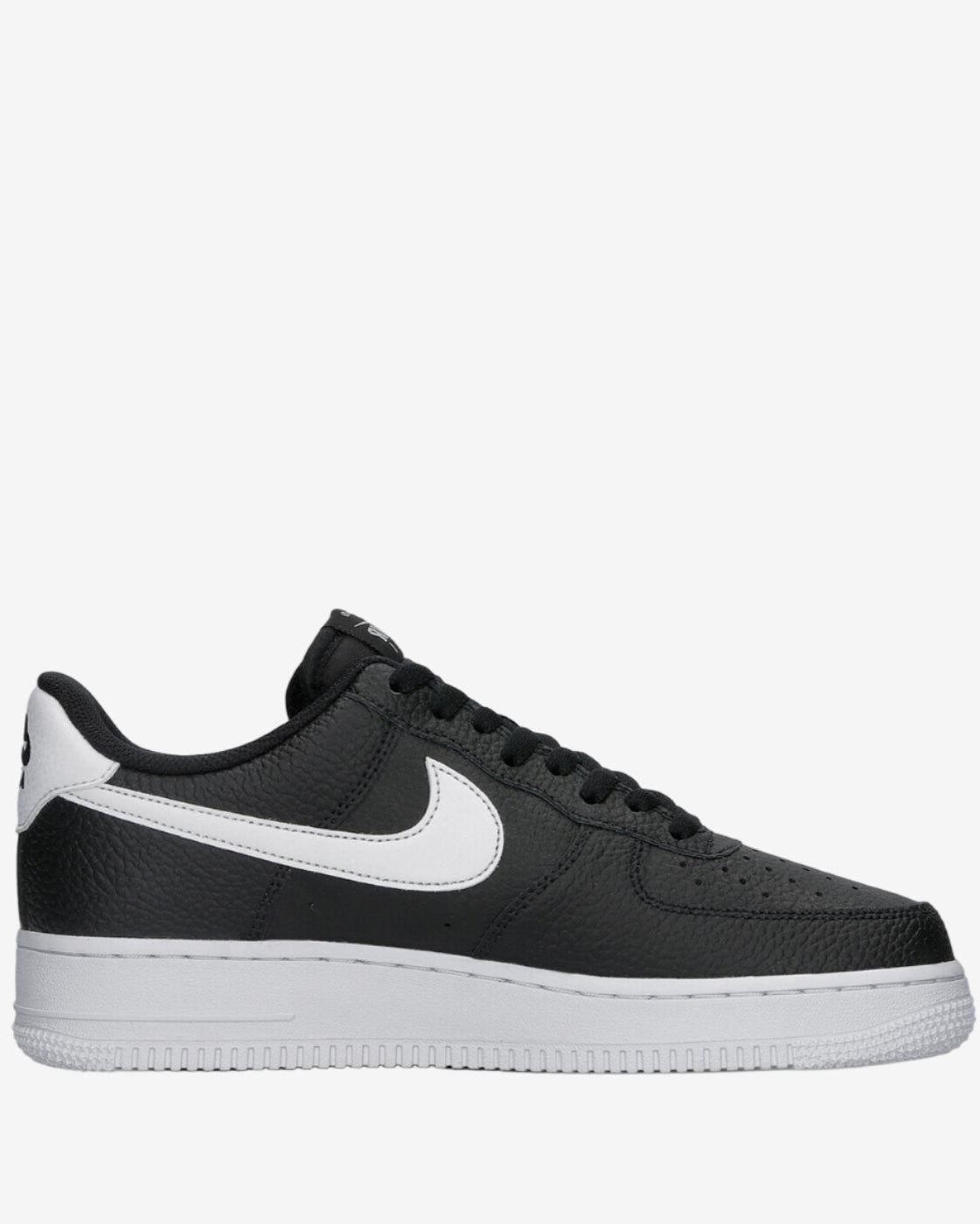 Black sneaker with a white logo on a light gray background