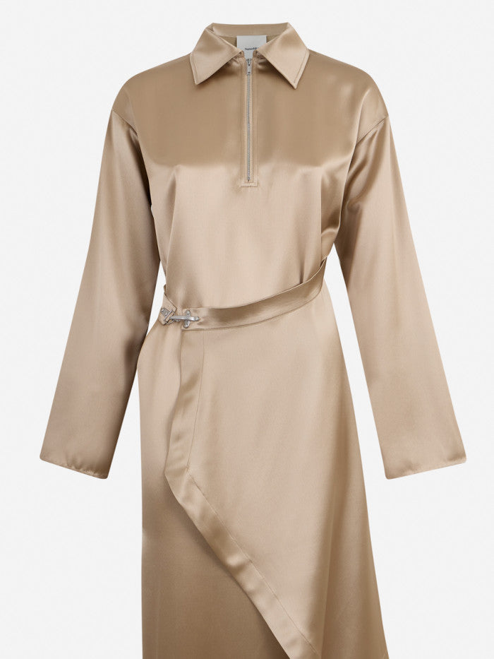 Colter Draped Slip Satin Midi Dress