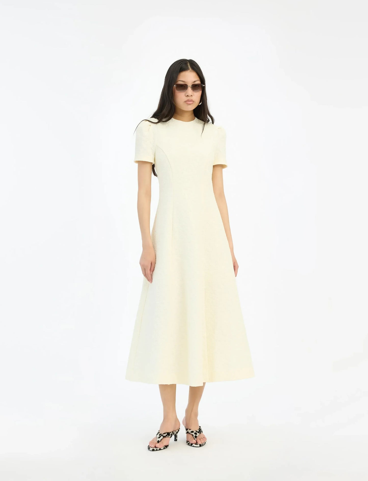 Jacquard Flared Dress Yellow