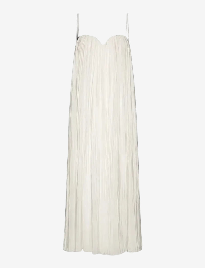 Pleated Midi Strap Dress White
