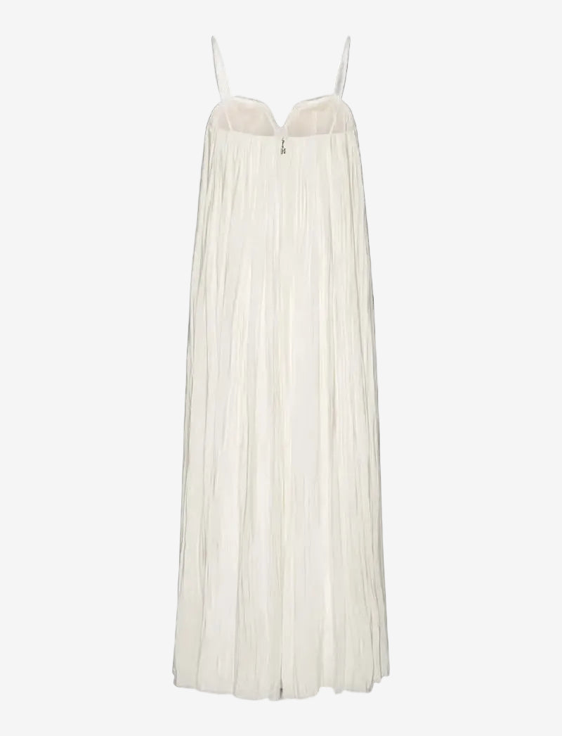 Pleated Midi Strap Dress White