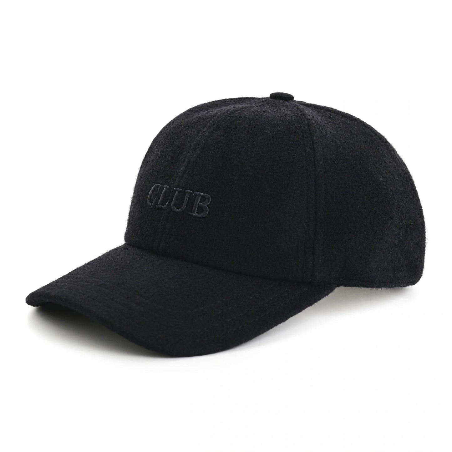 Black cap with 'CLUB' embroidery on a white background