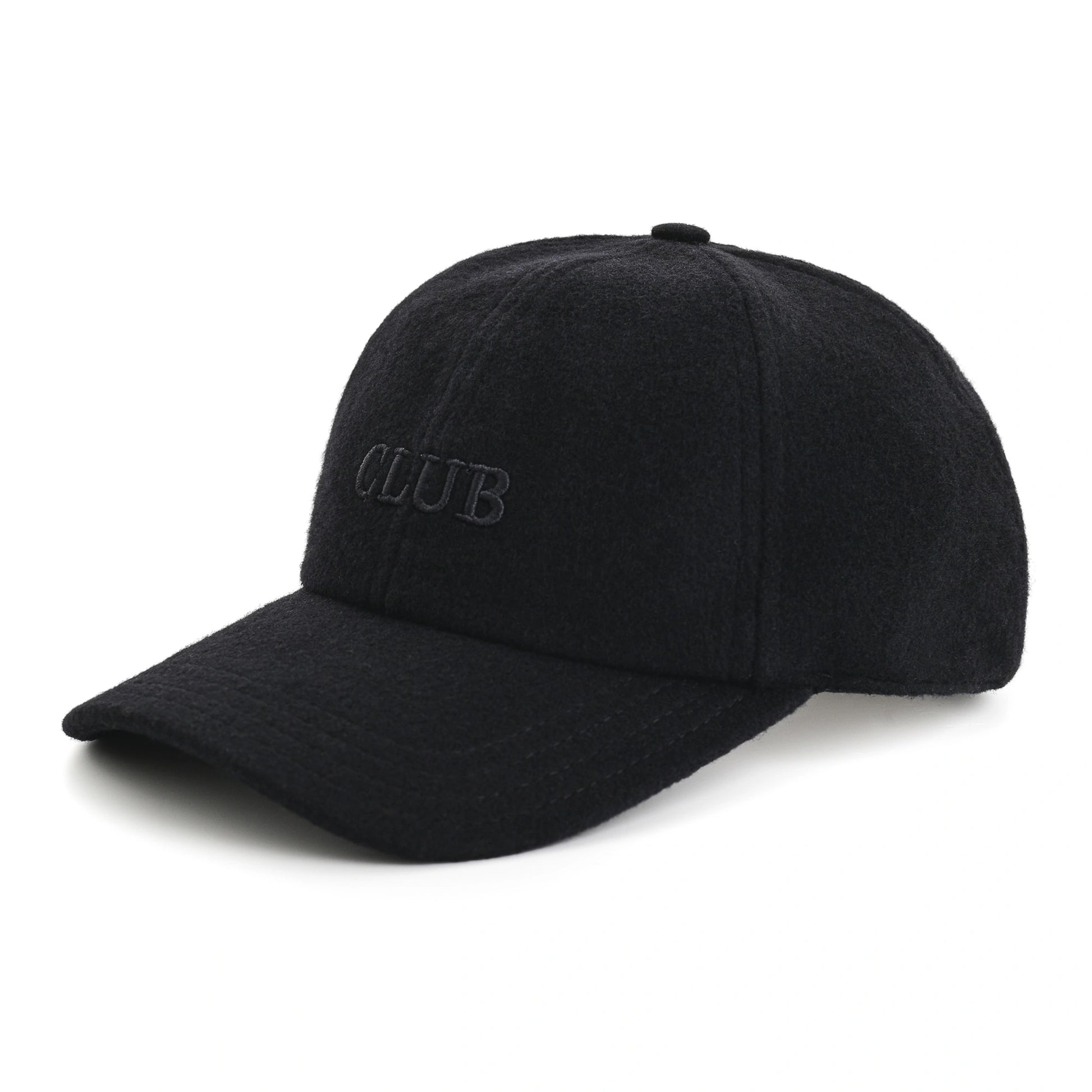 Black cap with 'CLUB' embroidery on a white background