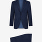 Navy blue suit jacket and pants on a light gray background