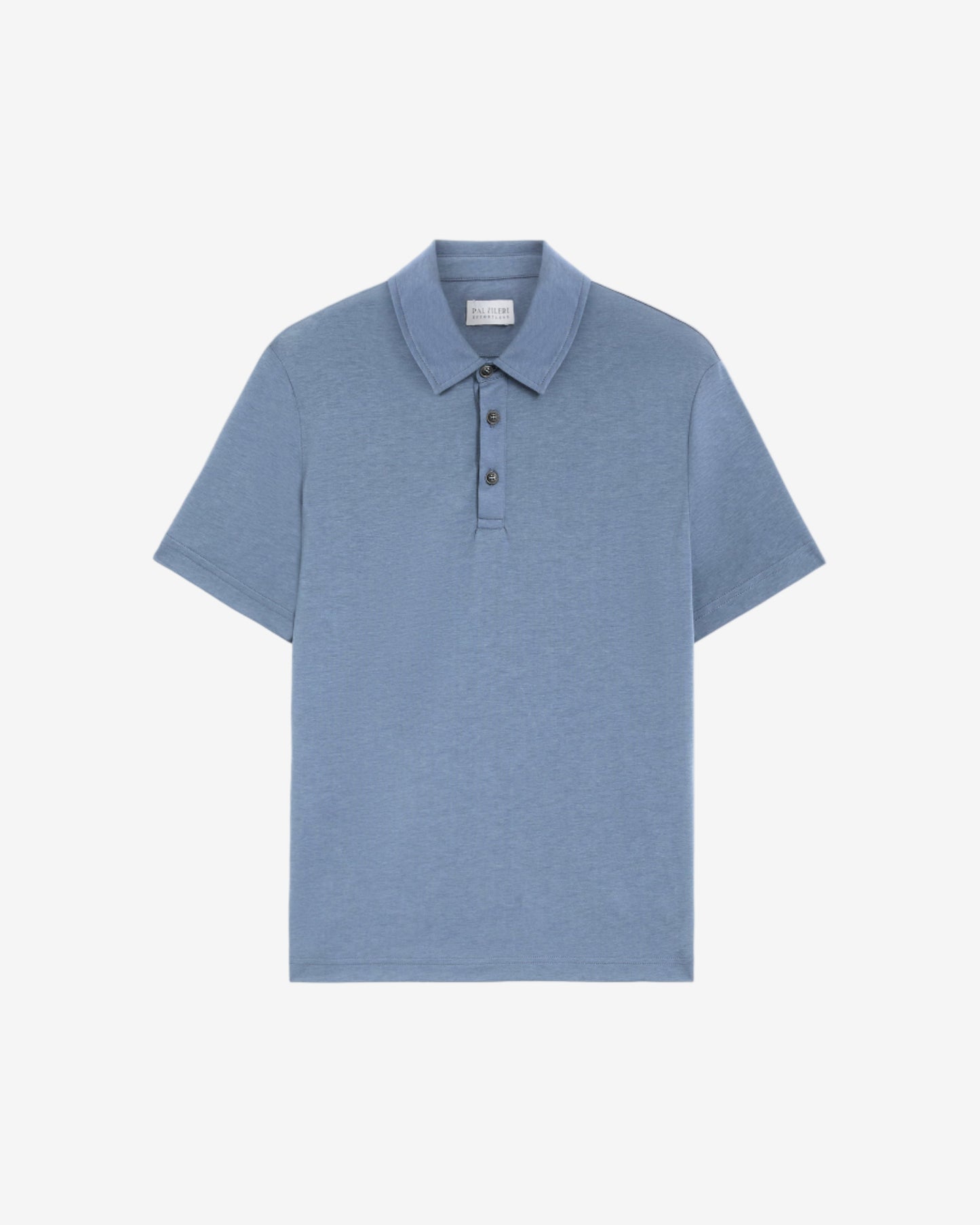 Blue polo shirt on a light gray background
