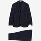 Navy blue suit jacket and pants on a light gray background