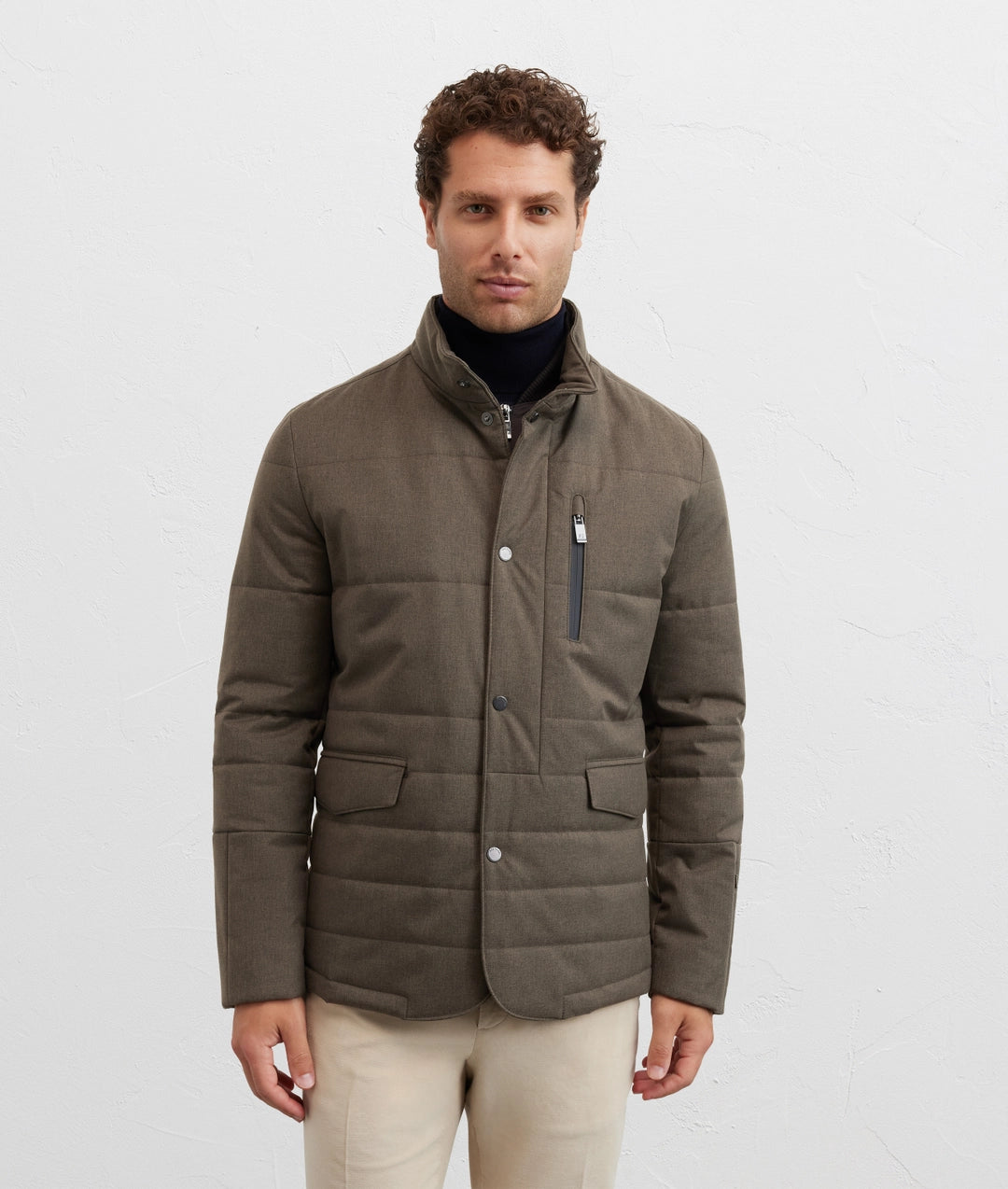 ScooterJjacket in polyester with brown stand up collar