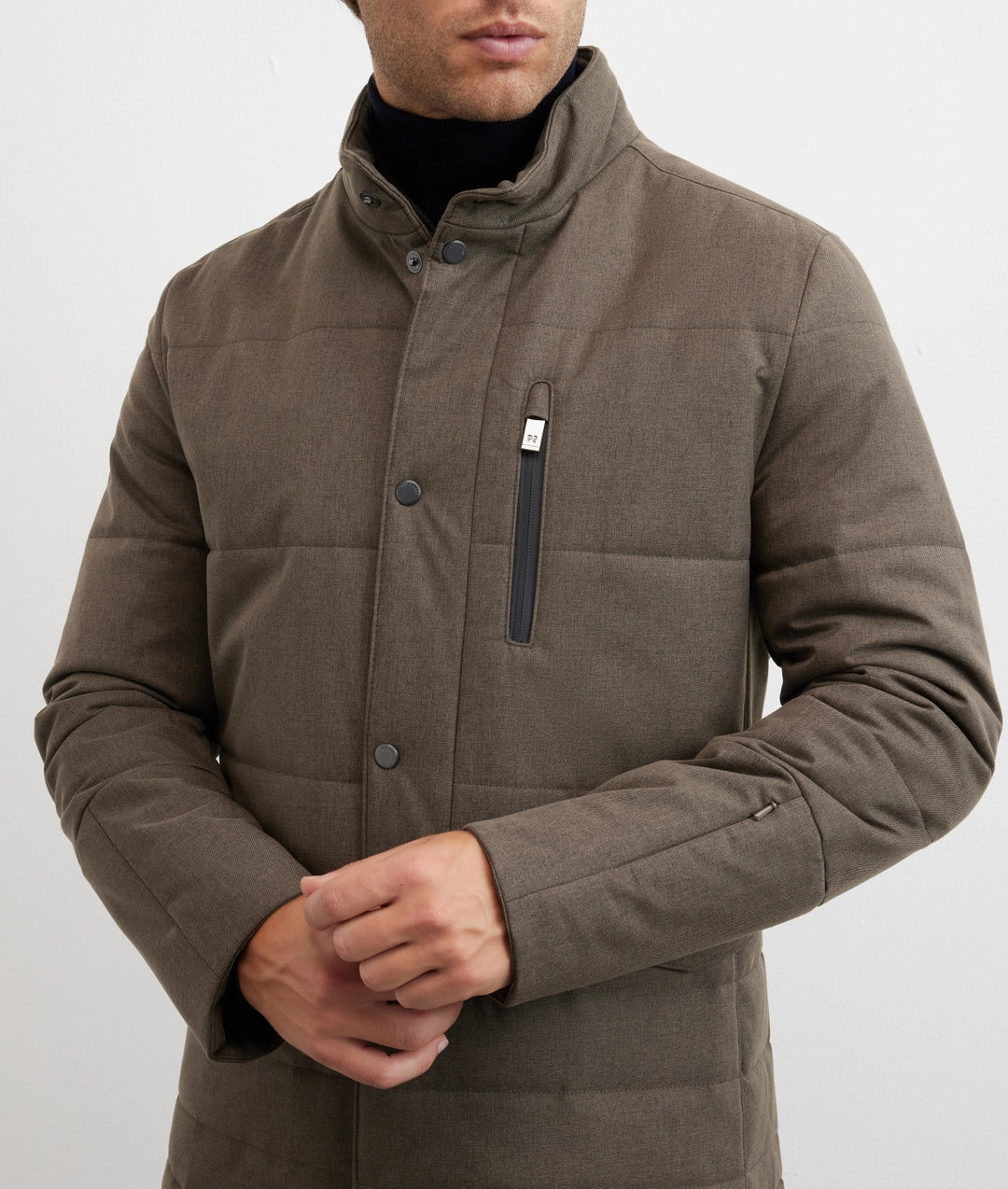 ScooterJjacket in polyester with brown stand up collar