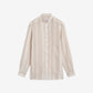 Light brown maxi striped linen shirt with Alessandria Collar