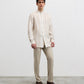 Light brown maxi striped linen shirt with Alessandria Collar