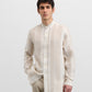 Light brown maxi striped linen shirt with Alessandria Collar