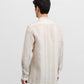 Light brown maxi striped linen shirt with Alessandria Collar