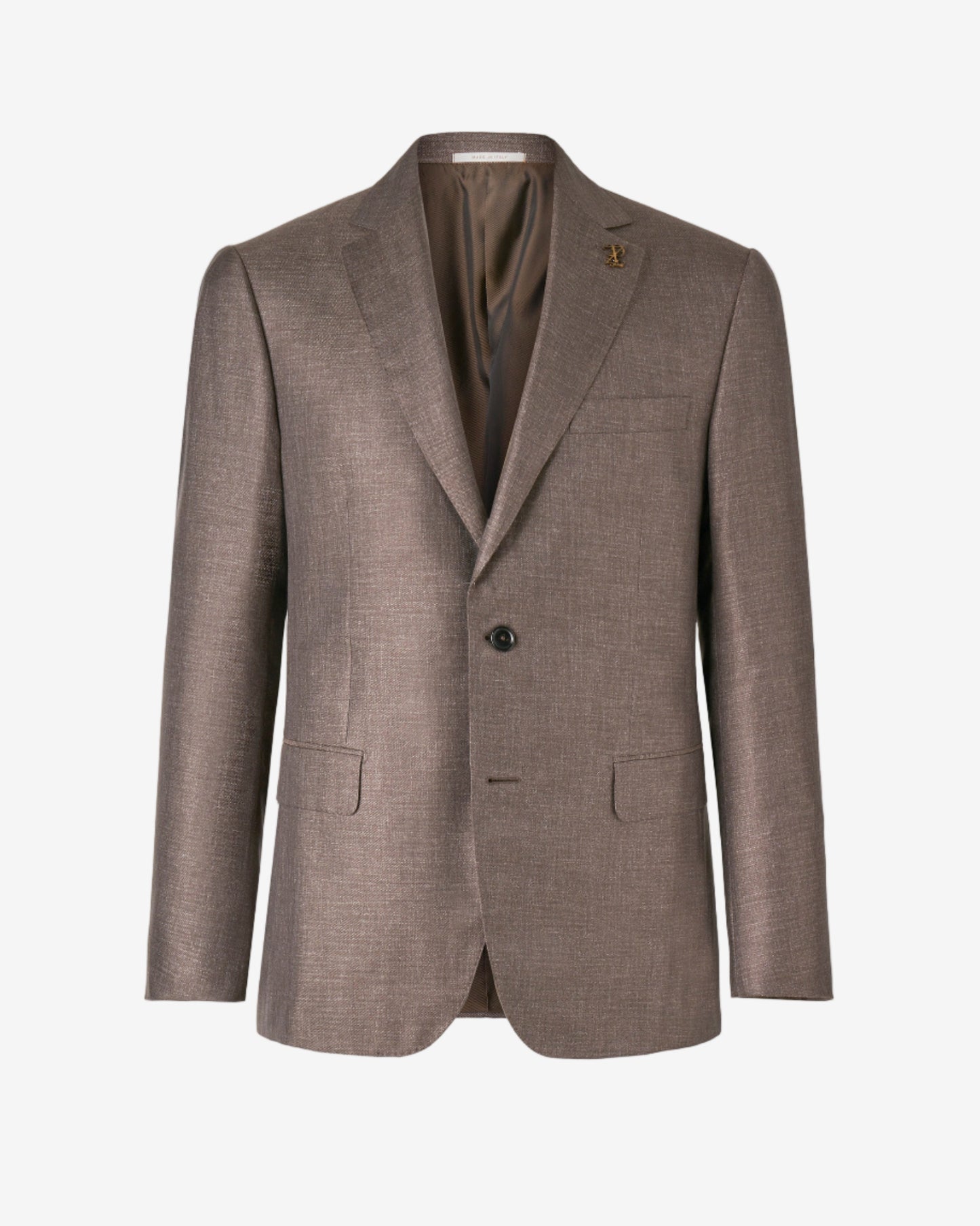 Brown suit jacket on a light gray background