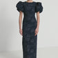 Jacquard Midi Puff Dress Dark Blue