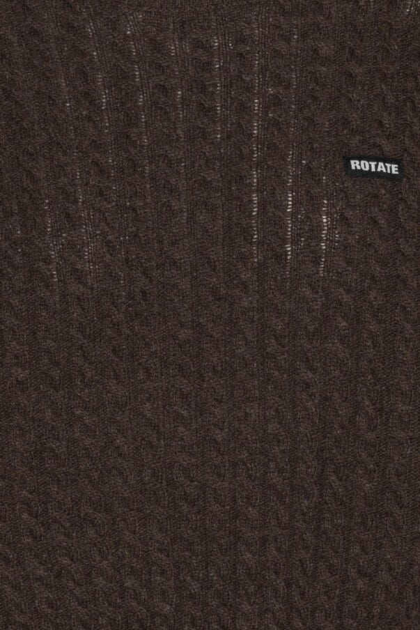 Rotate Cable Crewneck Sweater Brown