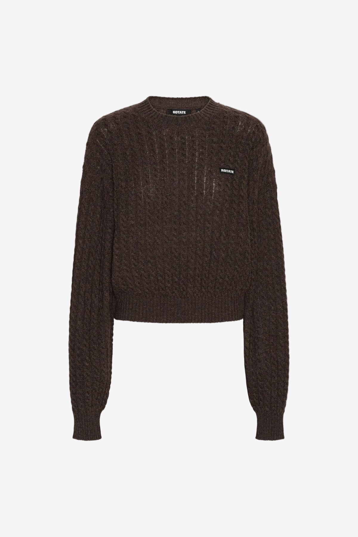 Rotate Cable Crewneck Sweater Brown