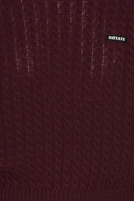Rotate Cable Crewneck Sweater Burgundy