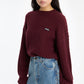 Rotate Cable Crewneck Sweater Burgundy