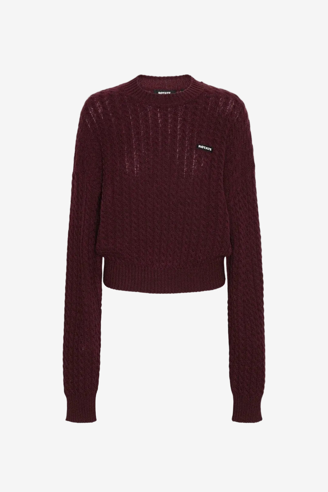 Rotate Cable Crewneck Sweater Burgundy