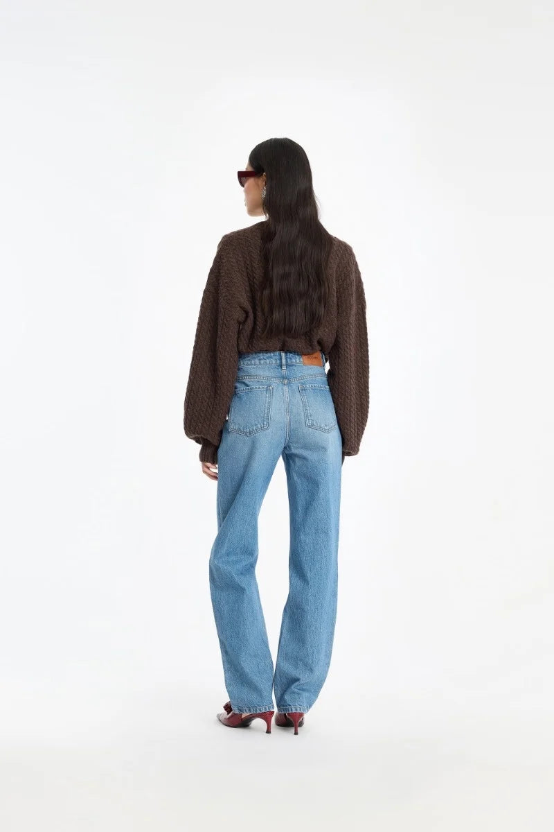Cable V Neck Sweater Brown