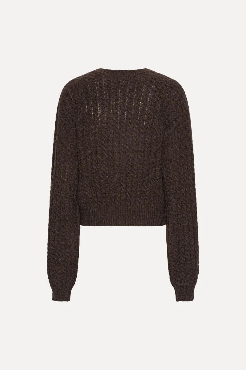 Cable V Neck Sweater Brown