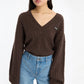 Cable V Neck Sweater Brown