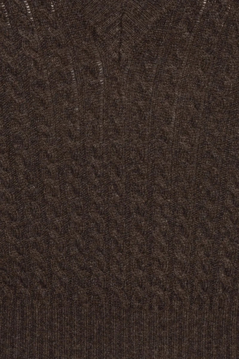 Cable V Neck Sweater Brown