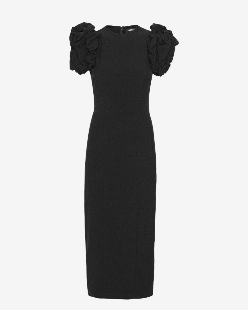 Crepe Puffy Midi Dress