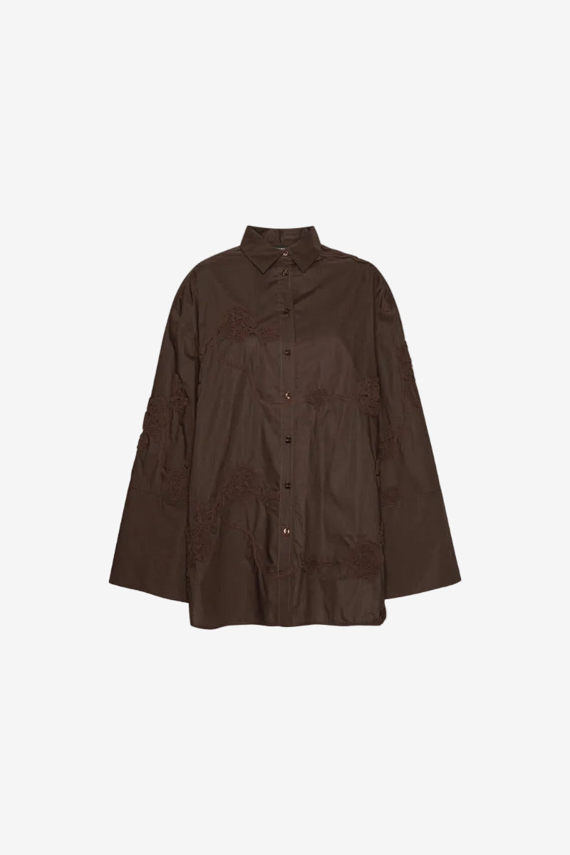 Flower Oversized Shirt Dark Brown