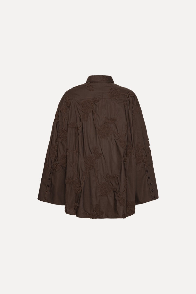 Flower Oversized Shirt Dark Brown