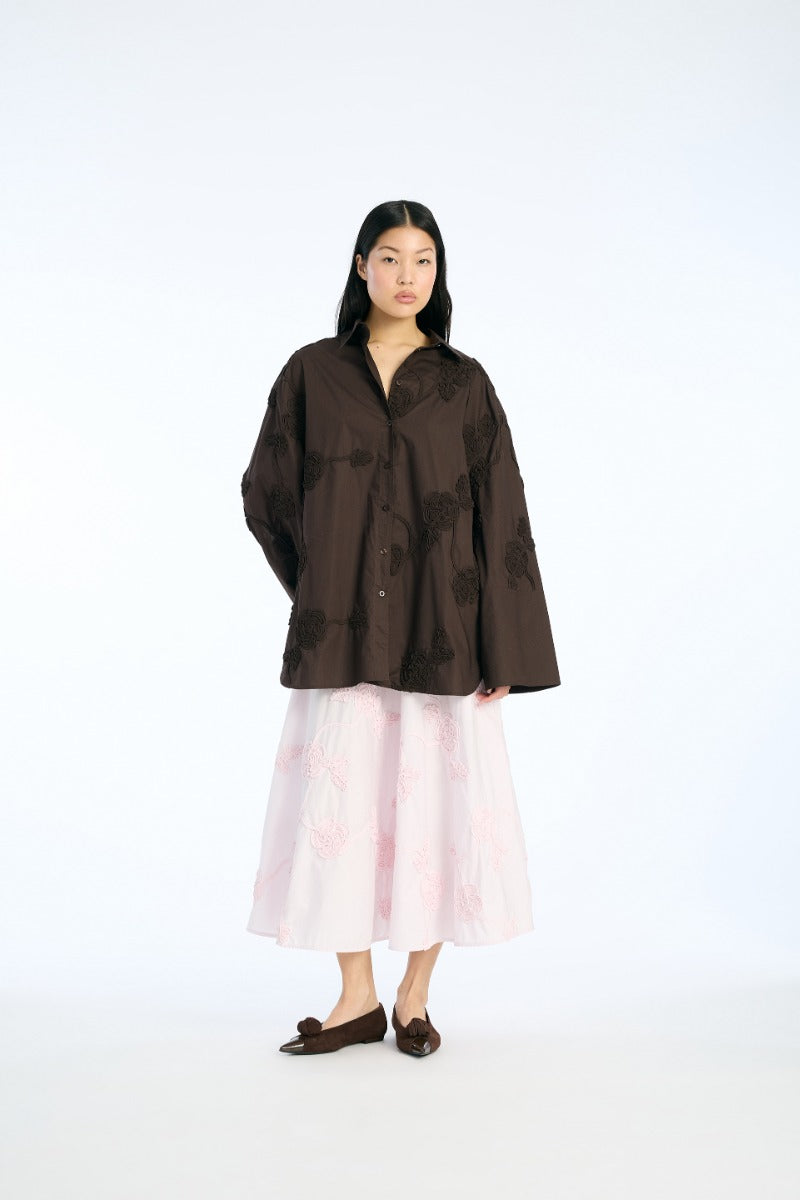 Flower Oversized Shirt Dark Brown