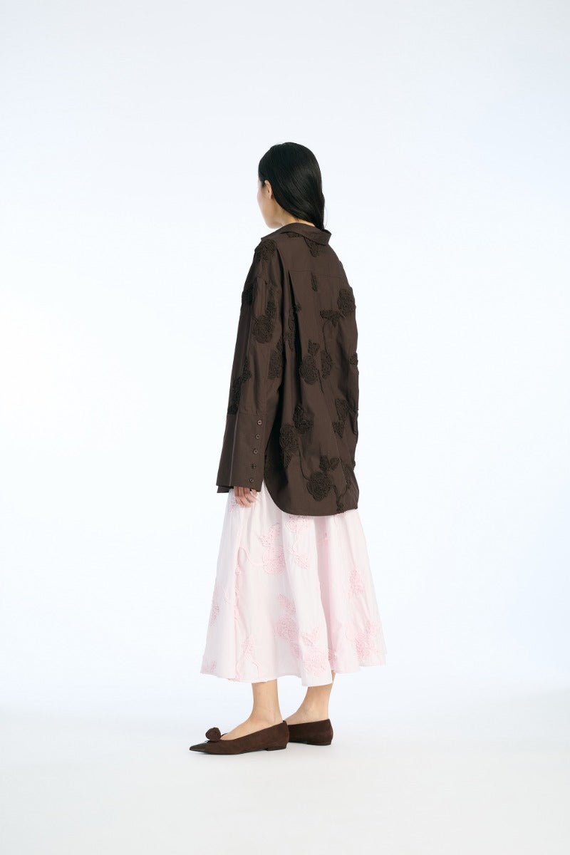 Flower Oversized Shirt Dark Brown