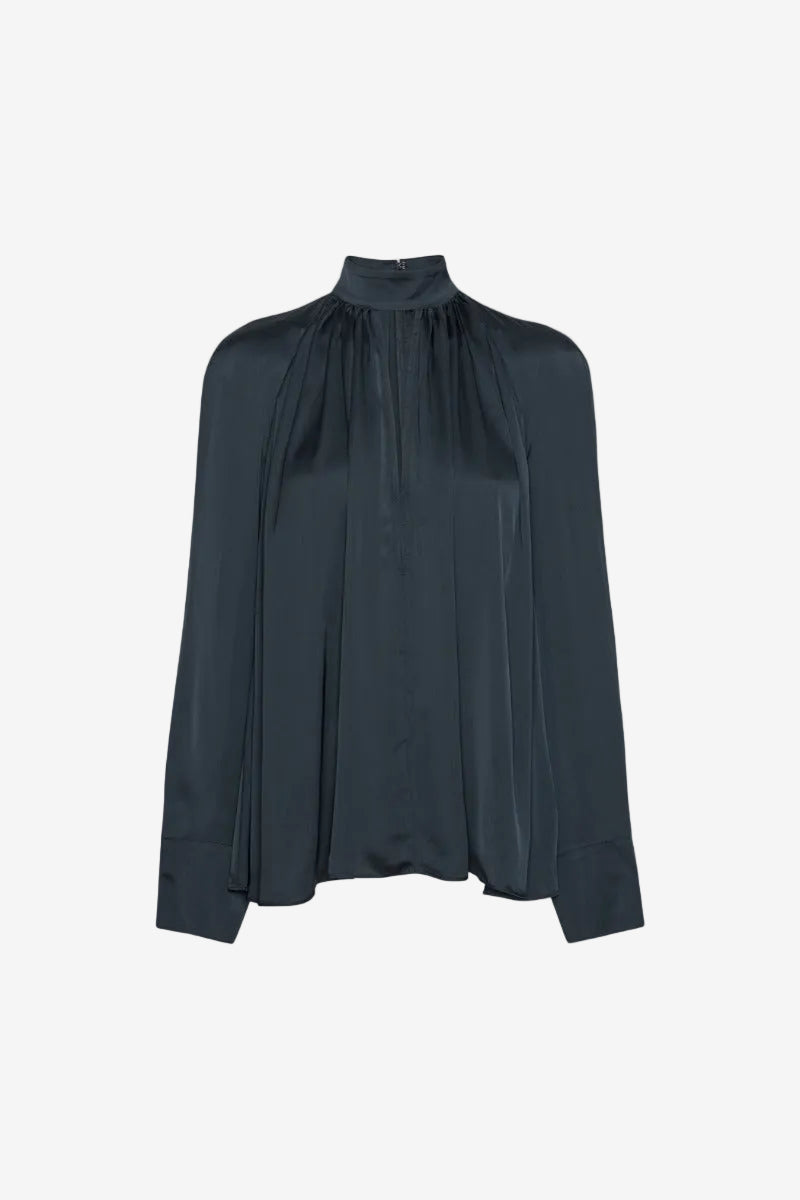 Satin Bow Shirt Dark Blue