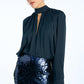 Satin Bow Shirt Dark Blue