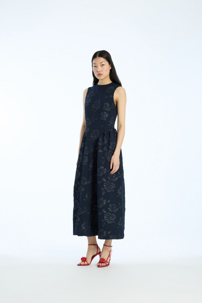 Jacquard Midi Dress Dark Blue